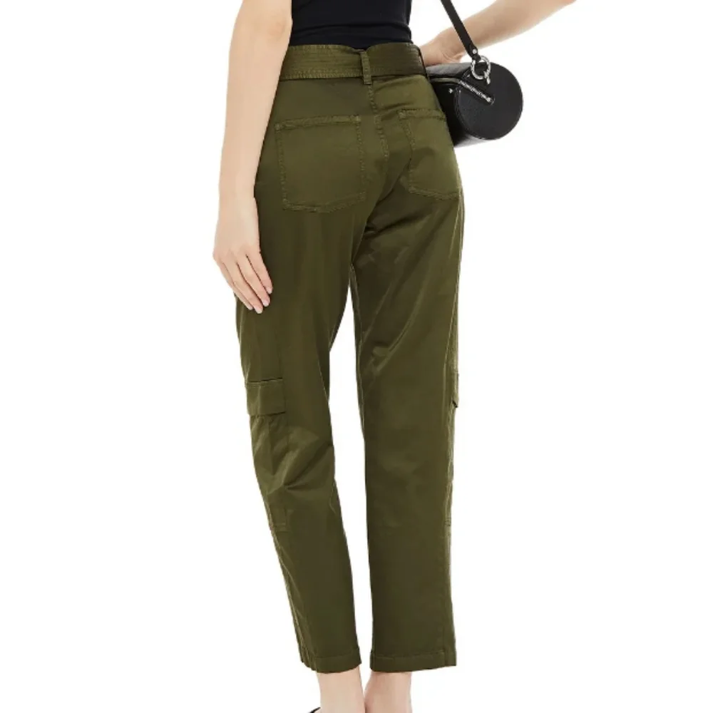 J Brand Athena Cropped Belted Cotton blend Sateen Tapered Pants